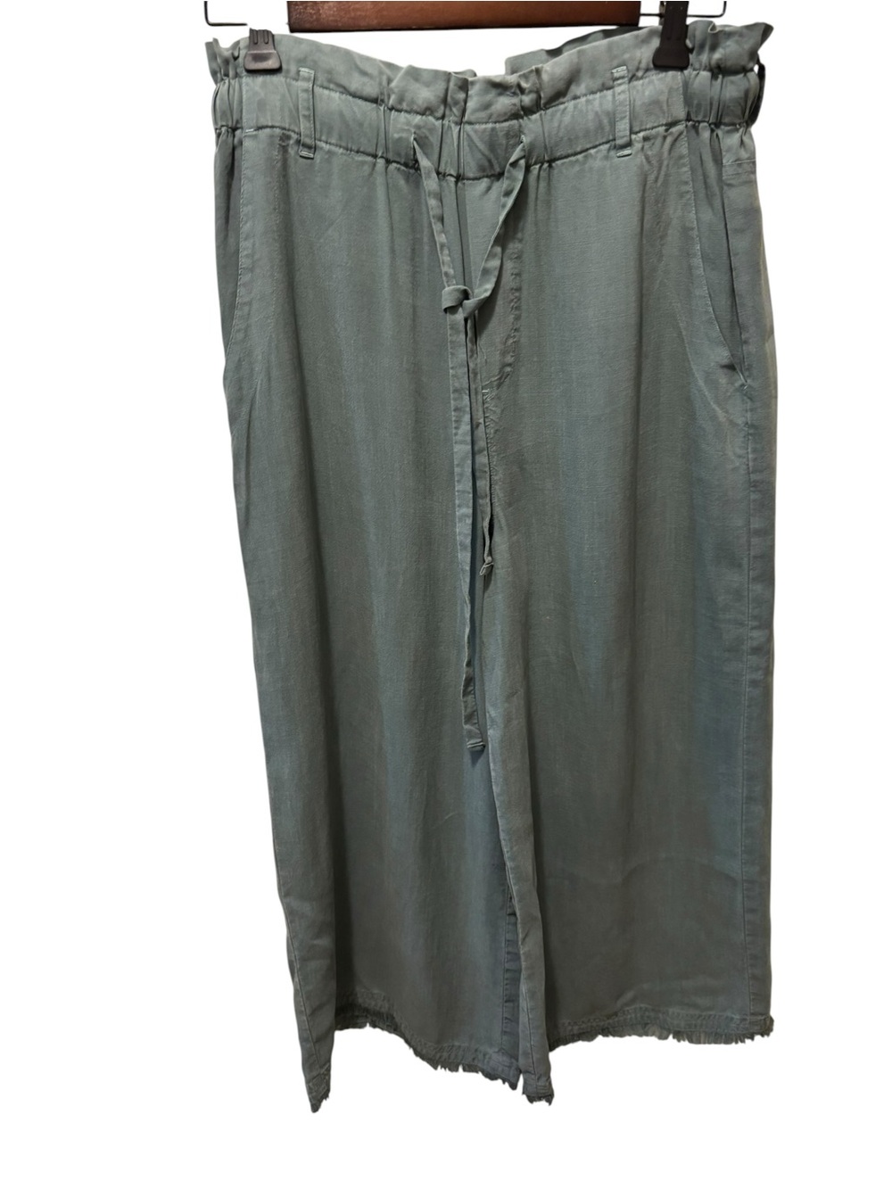 Cloth & Stone Drawstring Wide Leg Pant S Fringe Hem Pockets Sage Green Pockets